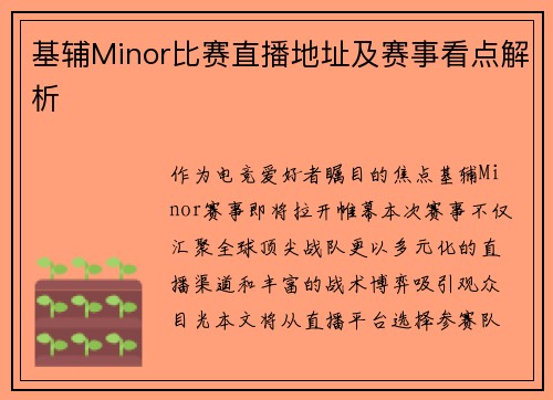 基辅Minor比赛直播地址及赛事看点解析